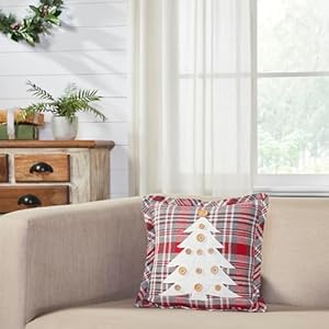 VHC Brands Christmas Decorations for Living Room Bedroom Accents for Couch Chair Gregor Plaid Button Tree Pillow 12×12