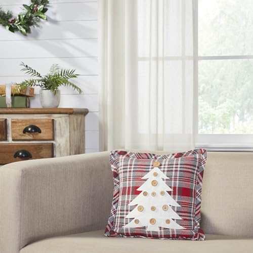 VHC-Brands-Christmas-Decorations-for-Living-Room-Bedroom-Accents-for-Couch-Chair-Gregor-Plaid-Button-Tree-Pillow-12×12 VHC Brands Christmas Decorations for Living Room Bedroom Accents for Couch Chair Gregor Plaid Button Tree Pillow 12×12