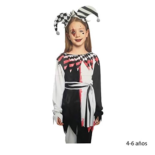 Cisne 2013, S.L. Disfraz para Halloween Infantil de bufón Arlequín Color Negro y Blanco. Talla 4-6 años de niña y niño. Cosplay Arlequín Bufón Halloween Negro y Blanco.