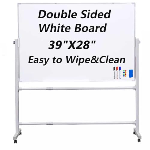 KLYDBMYT Pizarra Blanca móvil de Doble Cara con Soporte Ajustable, Ideal para el hogar, la Oficina y el Aula (70 x 100 cm/39 x 28 Pulgadas)