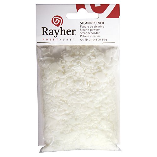 Rayher Stéarine, blanc, 1 pce., poudre 50g, point de fusion 56°C, produit naturel, arts créatifs, cire, bougie-3104800