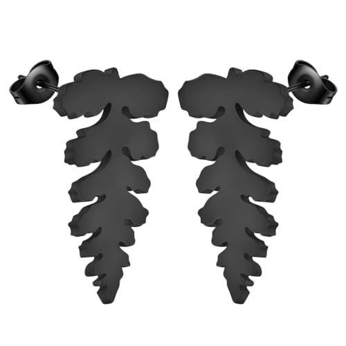 Boucle d'oreille feuille de fougère acier inoxydable cadeau bijoux plante femme homme