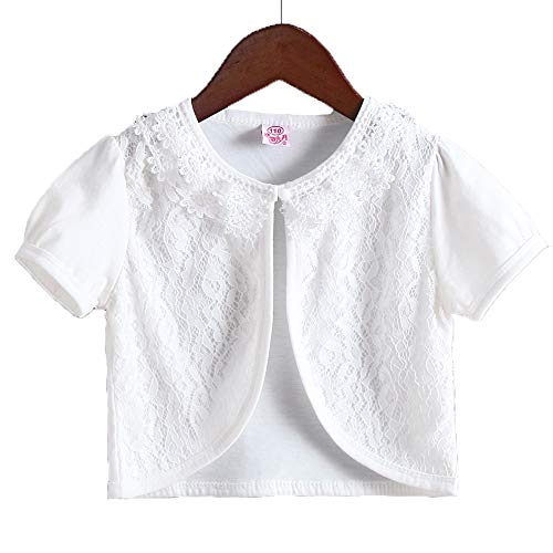 Little Girls' Short Sleeve Lace Bolero Cardigan Shrug Dress Cover up 2-10 Years (White 2, 3-4T)