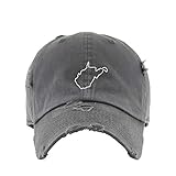 West Virginia Map Outline Dad Vintage Baseball Cap Embroidered Cotton Adjustable Distressed Dad Hat Dark Grey