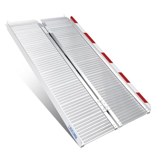 LIEKUMM Folding Wheelchair Ramp, 152cm Aluminium Ramps for Steps, 300kg Load Capacity, Ramps for Mobility Scooters, Portable Ramp for Wheelchairs, Kerbs, Stairs