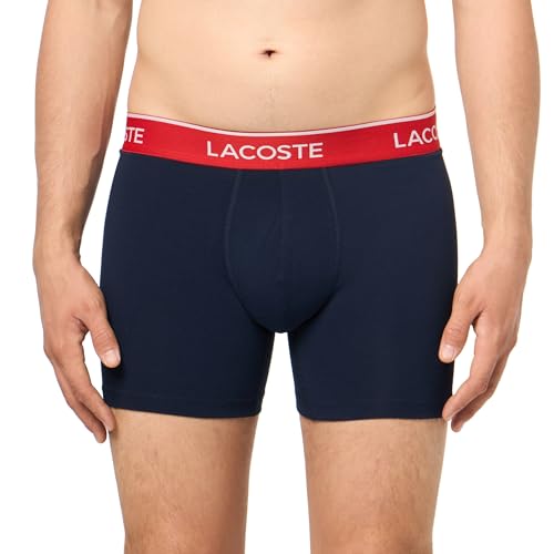 Lacoste Men's Cotton Stretch Essentials Boxer Briefs, 3-Pack, Navy Blue/Orange/Red, Medium2
