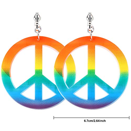 Aboat 4 Pieces Hippie Costume Set Includes 1 Sets Rainbow Peace Sign Necklace And Earrings, 1 Piece Flower Crown Headband And 1 Pair Of Hippie Sunglasses #TOP3