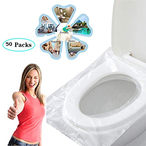 Cubiertas desechables del asiento del inodoro para viajar 50 piezas impermeables portátil WC Almohadilla toilet Mat para embarazada mamá paquete independiente