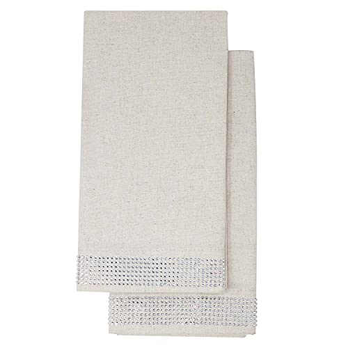 Stripe Napkin, Machine Washable Cloth, Sparkling Rhinestones Bonded to Linen Blend, for Formal Dining Table Setting, Event, Wedding, Taupe, 20