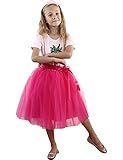 Zcaynger Girls Tulle Skirt Soft A Line Tutu Skirts Dancing Dress 5-Layer Fluffy with Ribbon Rose Red
