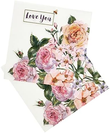 20 Count Paper Napkins Vintage Floral Pattern,Printting Peony Birds Decorative Decoupage Dinner Tea Party Shower Serviettes, Love You