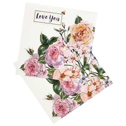 20 Count Paper Napkins Vintage Floral Pattern,Printting Peony Birds Decorative Decoupage Dinner Tea Party Shower Serviettes, Love You Cover