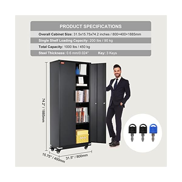 VEVOR-Metal-Storage-Cabinet-with-Wheels-75-in-Locking-Cabinet-with-4-Adjustable-Shelves-2-Magnetic-Doors-200-lbs-Capacity-per-Shelf-Metal-Cabinet-with-3-Keys-for-Home-Office-Garage-Black VEVOR-Metal-Storage-Cabinet-with-Wheels-75-in-Locking-Cabinet-with-4-Adjustable-Shelves-2-Magnetic-Doors-200-lbs-Capacity-per-Shelf-Metal-Cabinet-with-3-Keys-for-Home-Office-Garage-Black