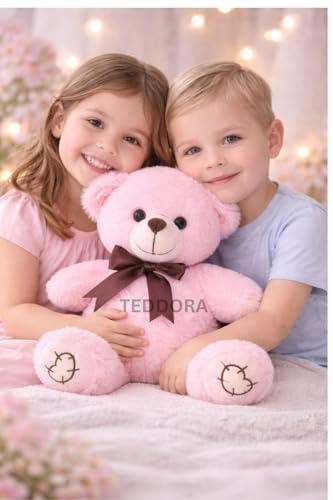 Image of Teddy Bear with Ribbon Tie Soft Toy for Girls Boys Kids,Pink,Teddy Animal Plush Stuffed Baby Gift Birthday, 18cm