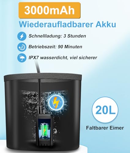 WADEO Tragbare Campingdusche Akku mit Pumpe und Eimer, Camping Dusche Outdoor mit wiederaufladbarem Akku… – Ansicht 4
