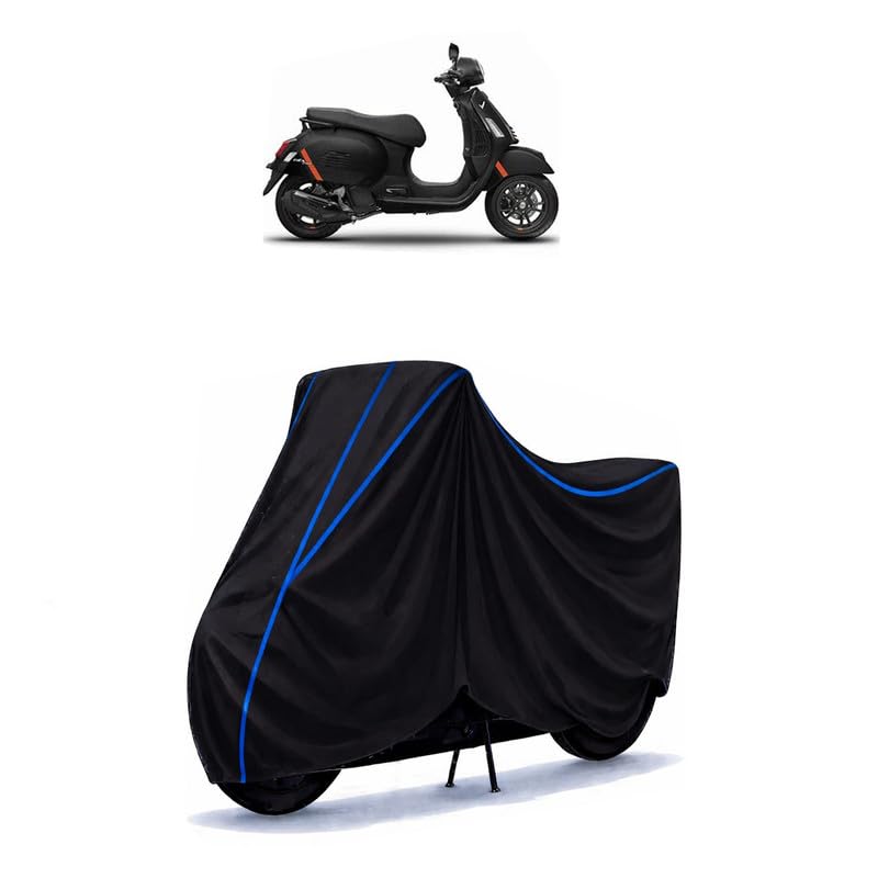 Image of Scooty Cover Water Resistant for GTS 300 | Universal Scooter & Bike Cover | Heavy Duty UV Protection | Dust, Rain & Scratch Protection | Elastic Fit All Weather Indoor Outdoor | Black with Blue Piping