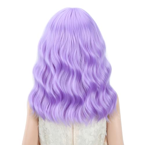 Image of PATTNIUM Girls Kids Purple Short Wavy Wig with Bangs