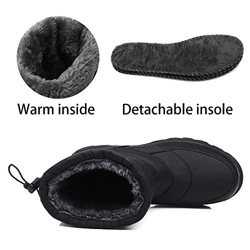SILENTCARE Mens Winter Mid-Calf Snow Boot Fur Warm Waterproof Slip On Outdoor Athletic (Men 8 M US, Black) - Thumbnail 4