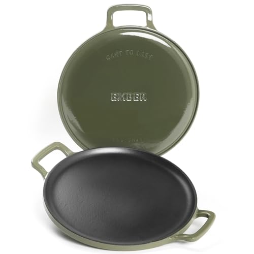 Image of Ember Cookware TitaniumClad Enamel Cast Iron Tawa for Dosa 30 cm | 10-Year Warranty | Rust-Proof Cast Iron Tawa for Roti & Dosa | Non Stick Dosa Tawa | Heavy Duty Induction Cookware | Sage