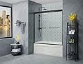YELNA Black Sliding Bathtub Shower Glass Door 56-60 in. W x 57 in. H, Adjustable Semi-Frameless Tub Shower Door, Certified Thick Clear Clear Tempered Glass