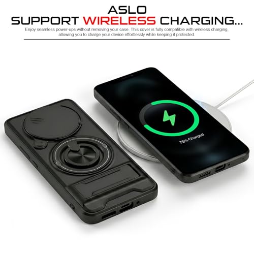 Image of AESTMO Vivo X300 5G Back Cover | Armor Camera Slider 360 Degree Rotating Finger Ring Holder Case with Bracket Stand Back Case Cover for Vivo X300 5G (Compatible with MagSafe Wireless Charging)(Black)