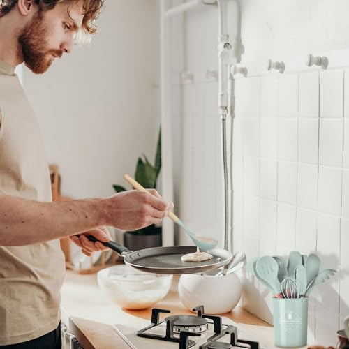 Set di utensili cucina, 12 pezzi, utensili da cucina con manico in silicone e legno, sani, antiaderenti, lavabili in lavastoviglie, design resistente al calore - immagine 6