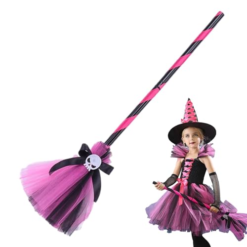 Fyrdyn Disfarce de bruxa para menina, disfarce de bruxa com vassoura para crianças - vassoura de chapéu de mago para dramatização, cosplay, festa de disfarces, festa temática, desfile