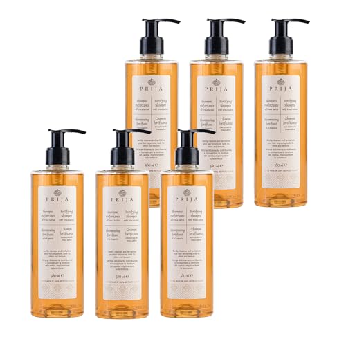 Prija Champú Fortificante Limpia y Revitaliza el Cabello con Eruca Sativa para Todo Tipo de Cabello, Hidratante Champú Aporta Brillo y Mejora la Textura 6 x 380ml