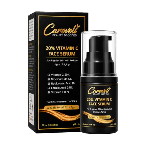 Image of 20% Vitamin C Face Serum with 5% Niacinamide, 1% Hyaluronic Acid, 0.5% Ferulic Acid & 0.1% Vitamin E | Advanced Brightening Serum for Glowing Skin, Dark Spots Appearance, Uneven Tone, Fine Lines & Radiance | 10 ml