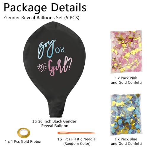 Image of Gender Reveal Balloon, 36 Inch Black Gender Reveal Balloon with Blue and Pink Heart Shape Confetti Big Boy or Girl Balloon Kit for Baby Genders Reveal Ideas Party Decorations Baby Shower Party Supplie