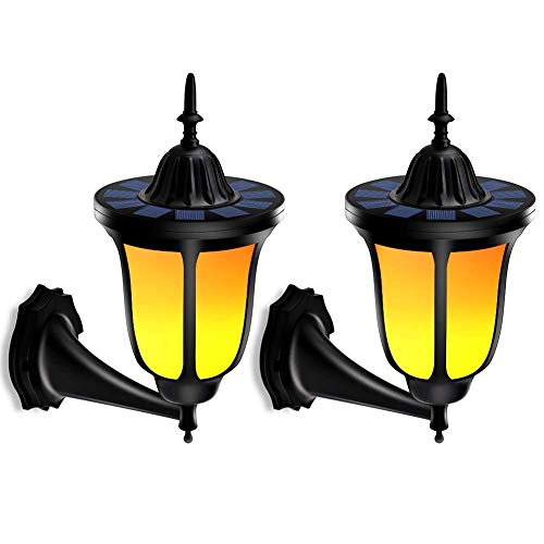 (Pack of 2)Solar Lights Flickering Flames Wall Lights 96 LED Solar Wall Lights