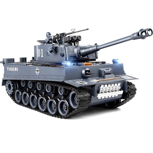 Supdex 1:18 RC Tank That Shoot BBS, 2.4G WW2 German Tiger I Remote Control Tank Model Toys, Army Toy with Smoke, Lights, Sound and Recoil,Military RC Vehicle for Adults and Kids 6+ Year Old