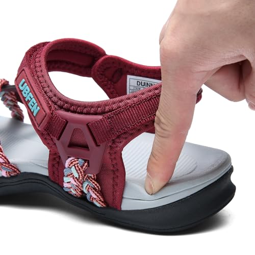 Image of UBFEN Womens Hiking Sandal Sport Sandal Straps with Adjustable Hooks Arch Support Water Sandal Beach Vacation Casual Camping Size 8 Bordeaux