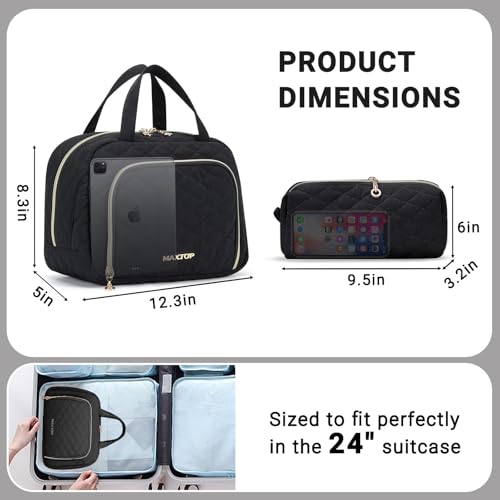 MAXTOP Large Make Up Bags for Women Girls,2Pcs Cosmetic Bag with Jewelry Storage Compartment and Handle,Quilted Makeup Bag,Travel Toiletry Bag for Travel Essentials Make Up Organizer Bag 6