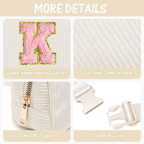 Image of Gitus Gifts for Teen Girls 10-12 12-14 14-16 16-18 Birthday Gifts for Girls Women Sister Teacher Initial Belt Bag Fanny Pack Crossbody Bags for Teen Girl Gifts Trendy Stuff Travel Essentials (Ivory-K)