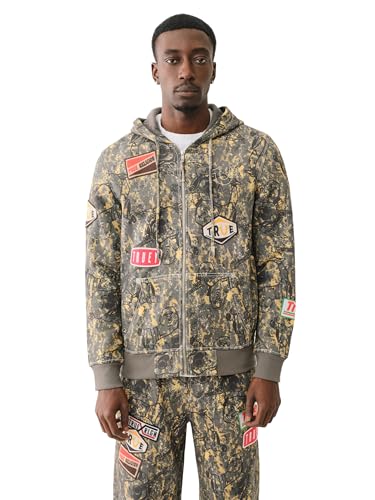 True Religion Men's Patch Buddha Camo Big-T Zip Hoodie - Buddha Camo | Full Zip Sweatshirt