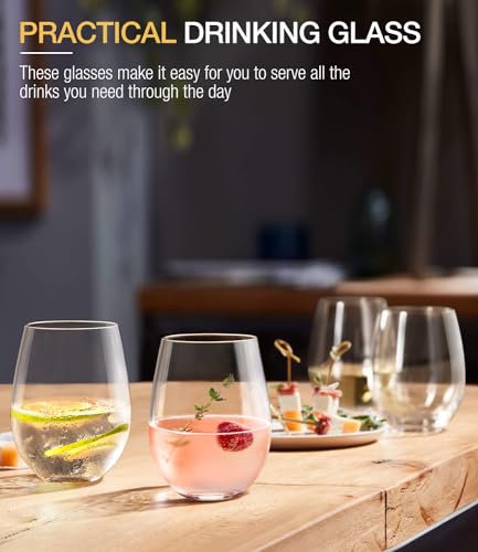 Luna & Mantha R-3007-4 Stemless Wine Glasses Set Of 4, Crystal Red White Wine Glasses For Daily Use, Hosting, Home Bar, Evening Party, Birthdays, Shower thumb #4