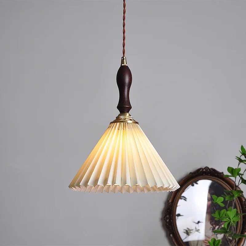 Luminaire LED suspendu tissu blanc et bois de noyer salon balcon intérieur