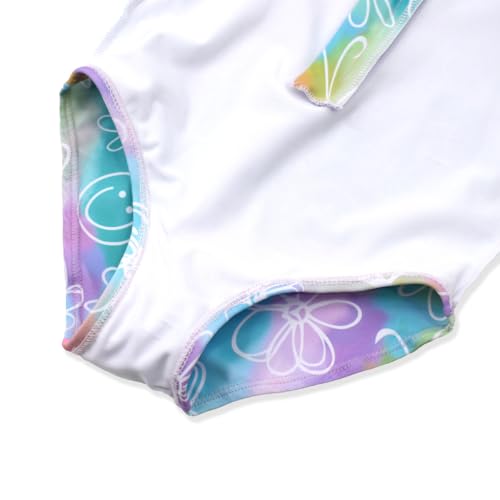 Image of Kids Girls Rash Guard Long Sleeve One Piece Swimsuits Zipper Bathing Suits UPF 50+ Tropical Plant Flowers Ages 3-12