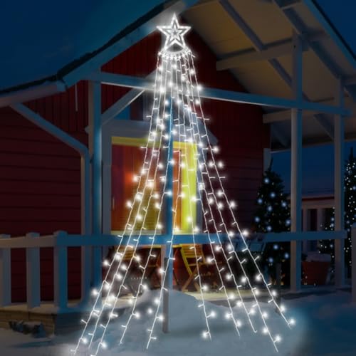 GloBrite Outdoor Curtain Star Fairy Lights, Hanging Window Waterfall Lights, 350 LED, Waterproof, Christmas Tree Lights, Plug in - Christmas Decorations (Cool White)