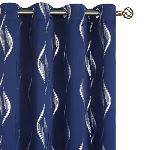 Image of BGment Wavy Navy Blue Blackout Curtains 72 Inch Length 2 Panels Set, Thermal Insulated Privacy Grommet Window Drapes for Kids Boys Bedroom, 52 x 72 Inch