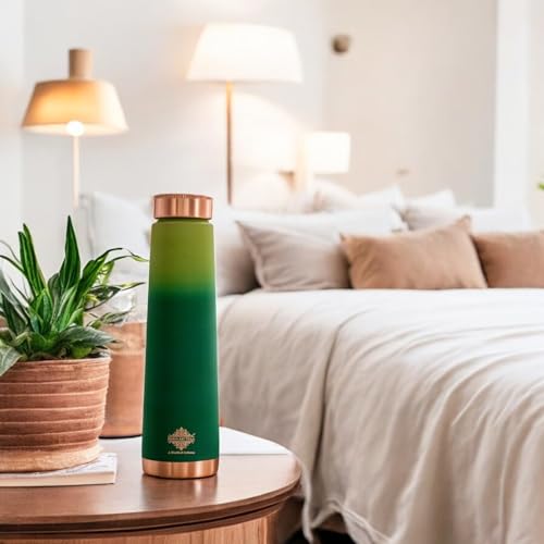 Image of INDIAN ART VILLA Pure Copper Green Pyramid Ombre Silk Finish Bottle - 800 ML, Ayurvedic Health Benefits, Ideal for Home, Office, Gym & Travel