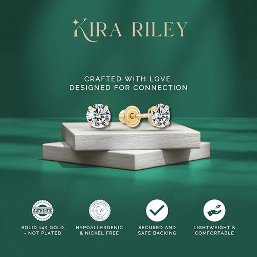 14k Solid Yellow OR White Gold Solitaire Round Cubic Zirconia Earrings Studs For Women - Small CZ Stud Earring, Nickel Free, Screw Back - Jewelry Gift for Her, Your Wife, Mom, Friends, Girlfriend4