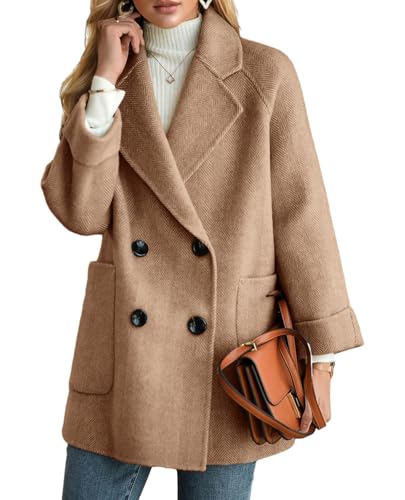 CHARTOU Women Wool Coat Peacoat Jacket Thick Loose Double Breasted Pea Coat Woolen Winter Overcoat2