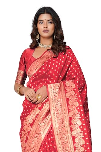 Image of Subham Saree for Woman Silk Cotton Kanjivaram | Soft Daily Wear Golden Zari Sari with Jacquard Blouse Piece