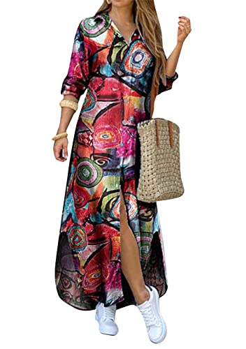 Image of YMING Women's Long Sleeve Button Down Shirt Dress Spring Casual Maxi Dresses Loose Fit Blouse Dress with Pockets