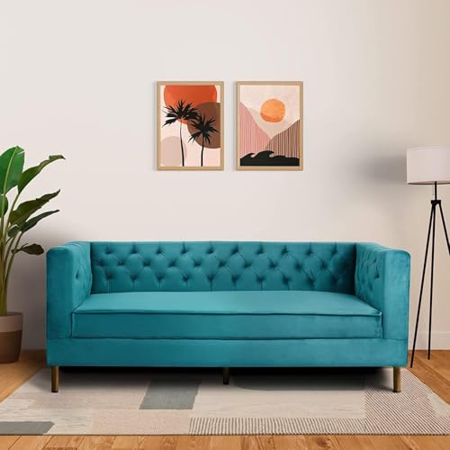 Image of Chesterfield Traditional 3 Seater Luxury Sofa Loving Sofa Button Tufted for Living Room, Guest Room, Bedroom, and Your Loving Space (Teal)