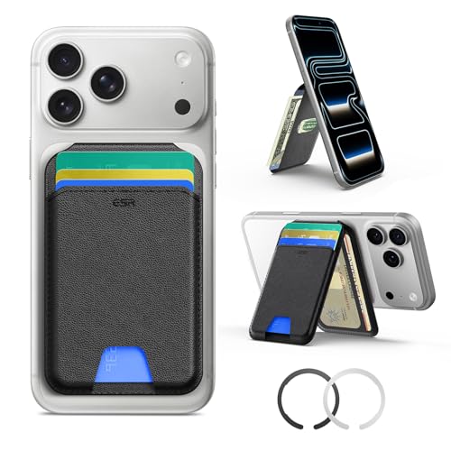 ESR for MagSafe Wallet with Stand, RFID Blocking, MagSafe Ring Included, 5 Cards Holder for Phone Case, Slim Magnetic Wallet for iPhone 17e/17/16/15/14/13/12 (Not for mini), Selected Samsung, Black by ESR - Used condition - US$18.04