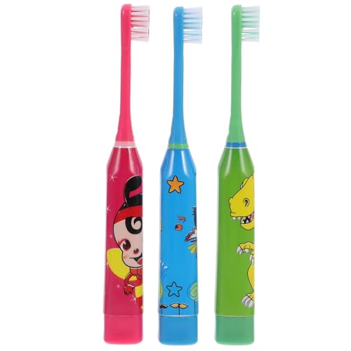 Angoily Cepillo de Dientes Eléctrico Infantil 3 Piezas Colores Surtidos Cerdas Suaves, Cabezal Pequeño para Limpieza Profunda y Material Abs Seguro para Cuidado Dental Color Aleatorio