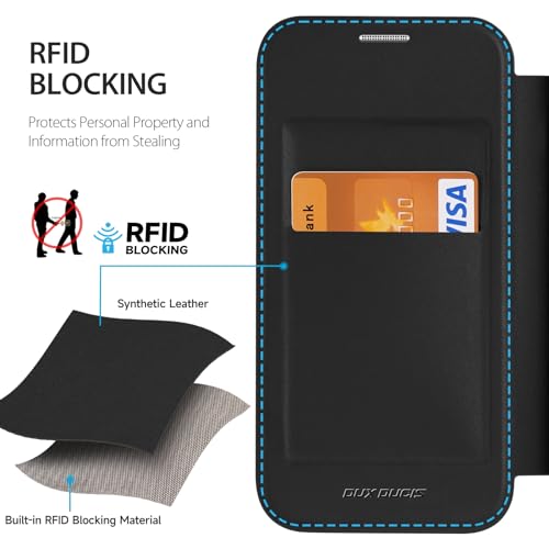Image of DUX DUCIS for iPhone 15 Pro Flip Case, Compatible with Magsafe, PC + TPU Leather Magnetic Phone Case - Black
